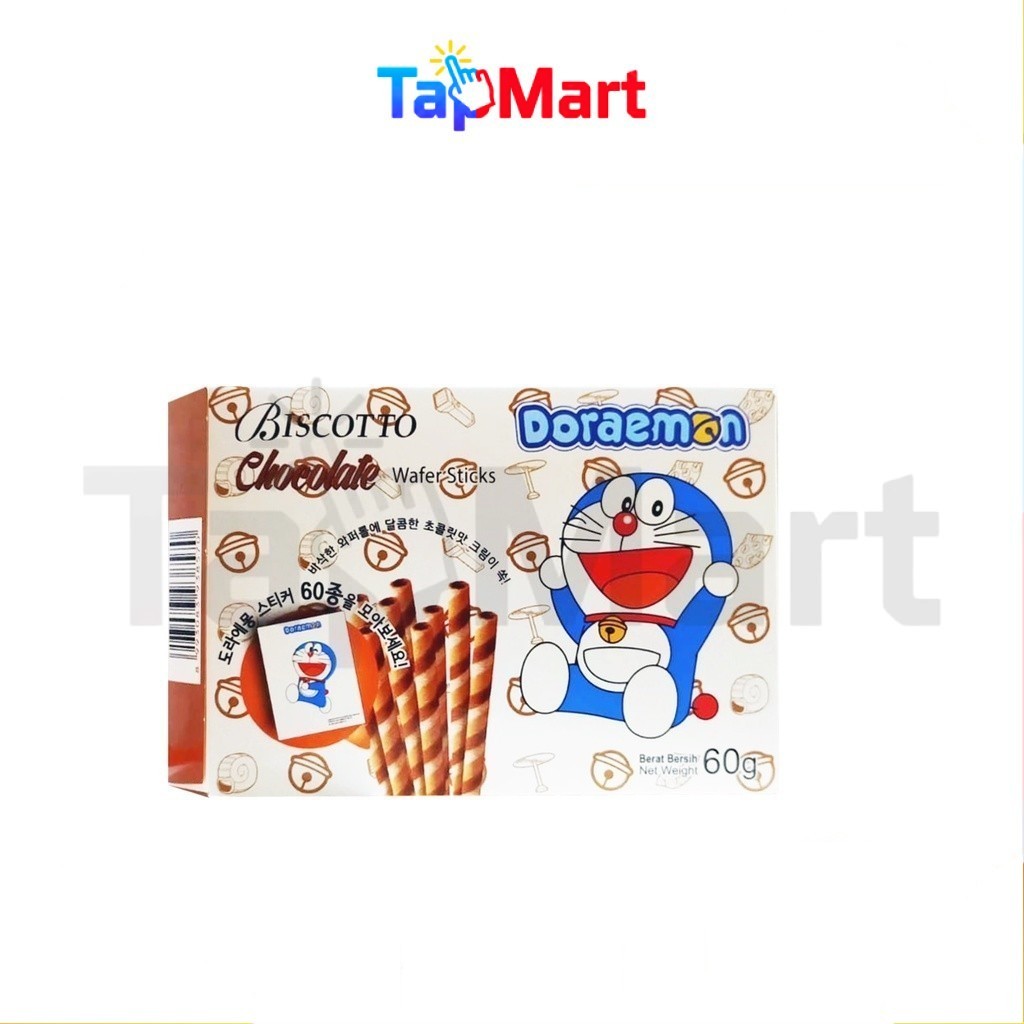 TapMart - Biscotto Biskitop Doraemon Biskotto Chocolate Wafer Stick 60 g Astor Roll Coklat