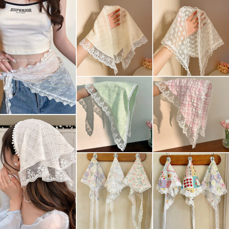 Bandana Segitiga Renda Prancis Boho Aura Foto Liburan Wanita