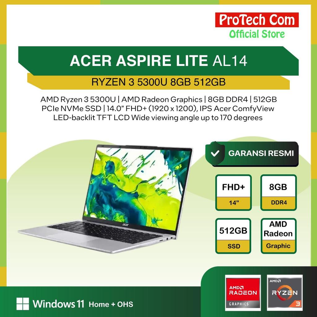 ACER ASPIRE LITE AL14 RYZEN 3 5300U 8GB 512GB W11+OHS 14.0 WUXGA IPS