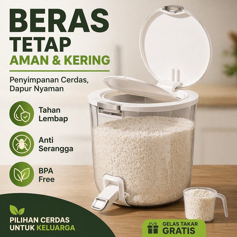 Wadah Beras Rice Box Container Transparan Kedap Debu Anti Lembap Dispenser Dapur Storage