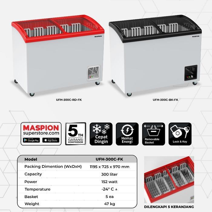 BOX FREEZER MASPION SLIDING KACA CHEST FREEZER 300LITER UFH-300CRD
