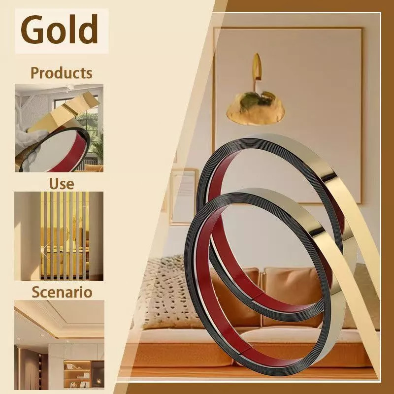 5M List Plat Strip Mirror Gold/ list stiker dinding /Wall Sticker Stainless Steel Flat Decorative/li