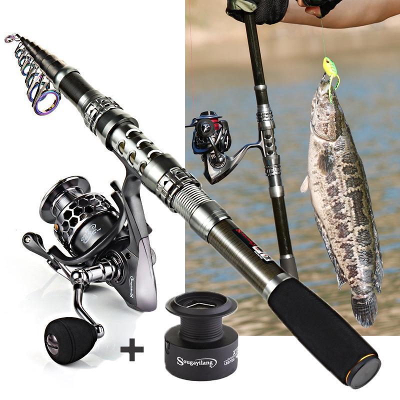 Sougayilang Joran Pancing Set 1.8-3.3M Carbon Joran 1000-5000 Reel 5.5:1 Joran Set Lengkap Di Laut
