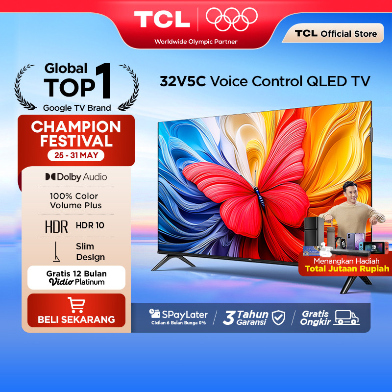 [Flash Sale] TCL Ultimate QLED FHD TV 32 inch V5C - HDR 10 - Dolby Audio - Google Play/Netflix/Youtu
