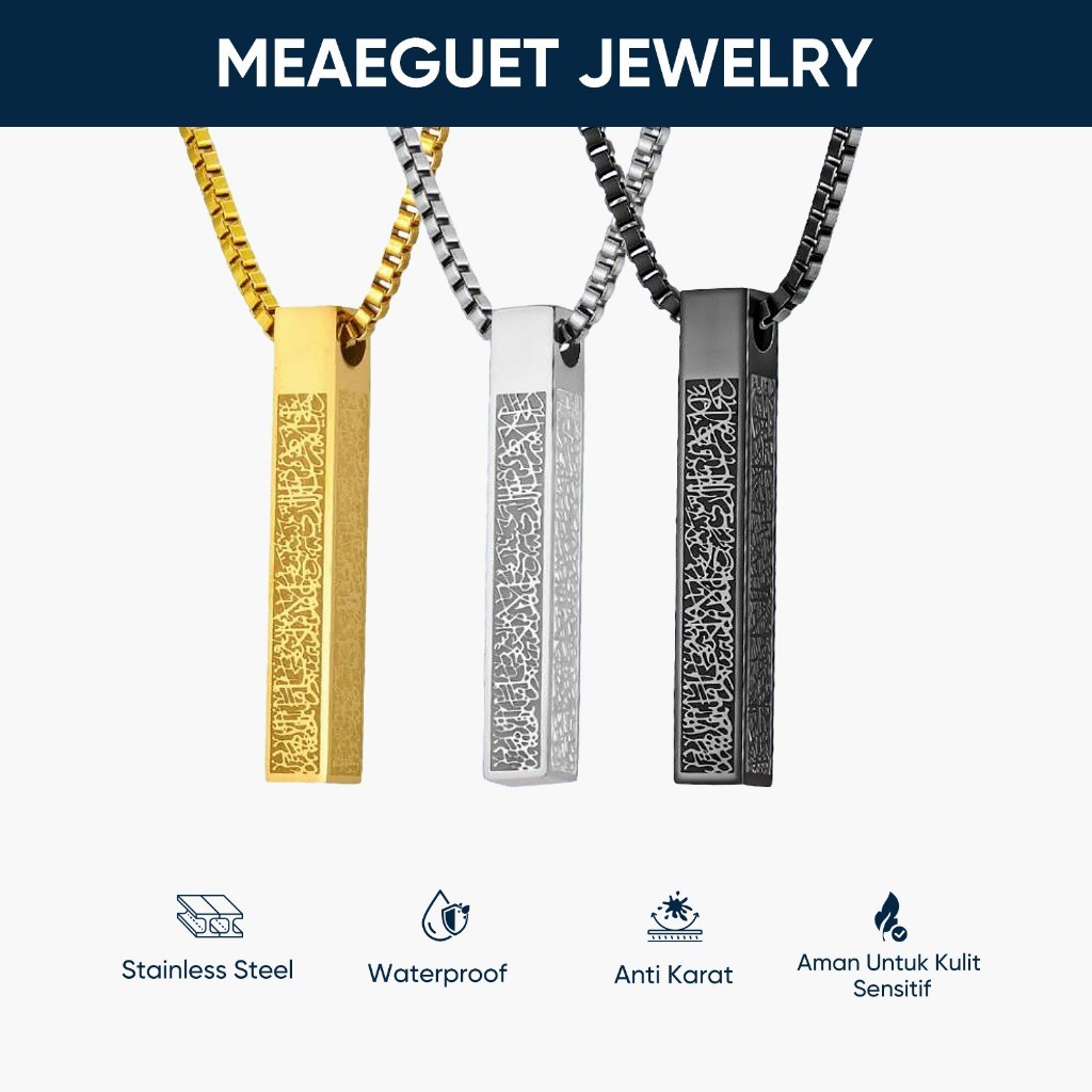 Kalung Ayat Kursi Titanium Pria Anti Karat Kalung Panjang Wanita Liontin Kalung Pria Kalung Tulisan 