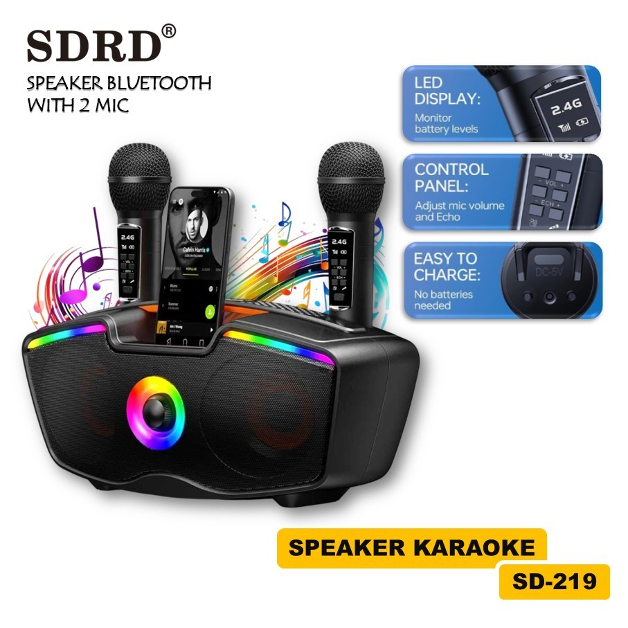 Speaker SDRD SD-219 Speaker Bluetooth Wireless SDRD SD-219 Dengan 2 Microphone Wireless