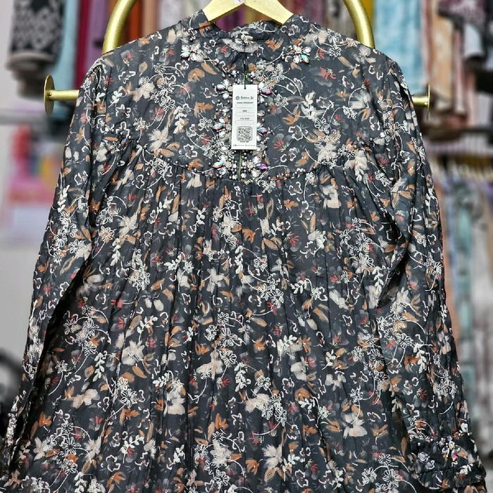 salvina gamis katun bordir double layer payet mewah  Panjang - Hitam, standar