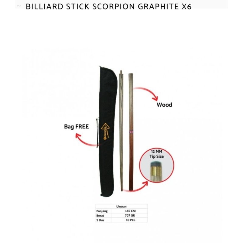 stik billiard scorpion sambung x4  bonus tas.