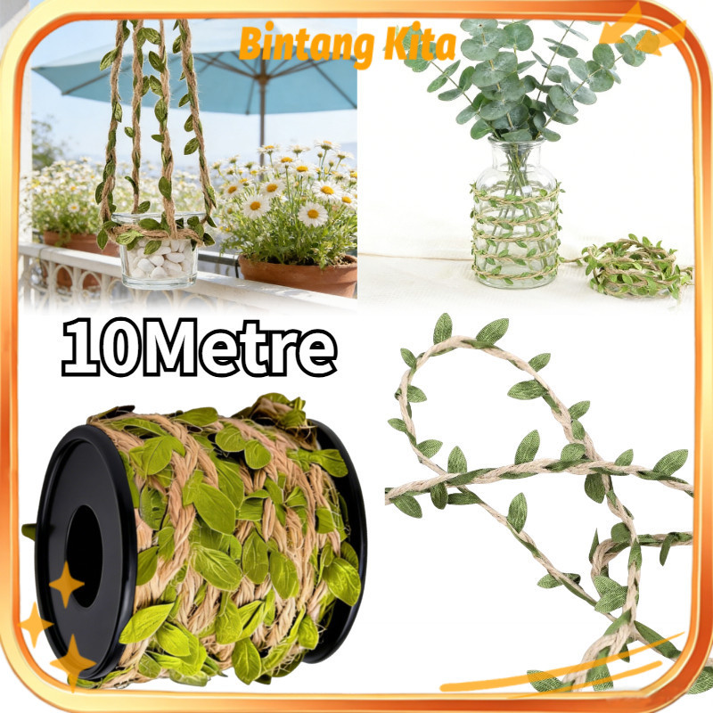 Tali Rami Daun 1 Gulung 10 Meter Tali Goni Dengan Daun Pita Goni Dekorasi Tali Daun