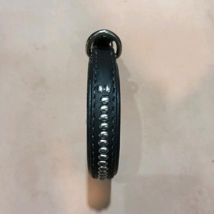 Kalung Anjing 1 Baris dari Kulit Asli dengan Aksesoris Stainless Steel Anti Karat dan Ring D anjing 