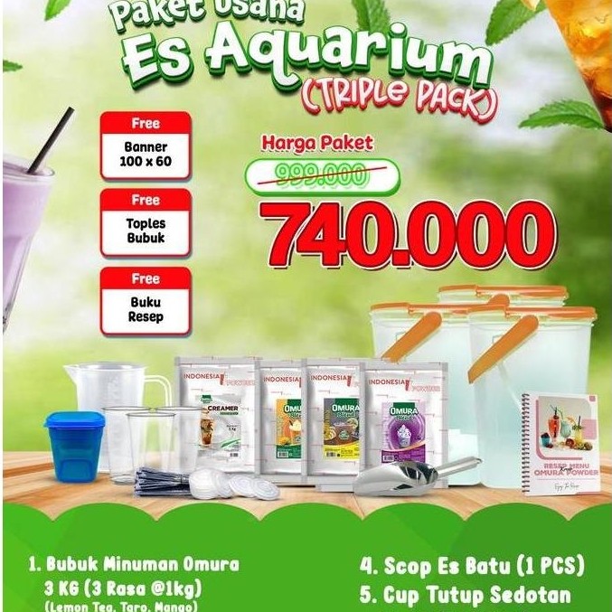 meysaless - [paket es aquarium triple mini pack] paket usaha es akuarium franchise bubuk minuman kek