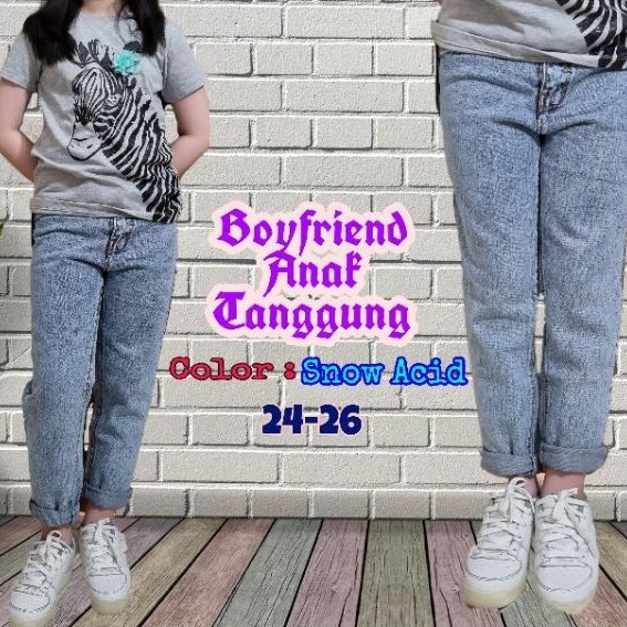 RAF Khlove89 Aener Celana Panjang Boyfriend Jeans Anak Tanggung Cewek Perempuan Snow Wash 24-26 Bisa