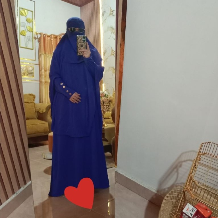 PL like new set gamis biru elektrik