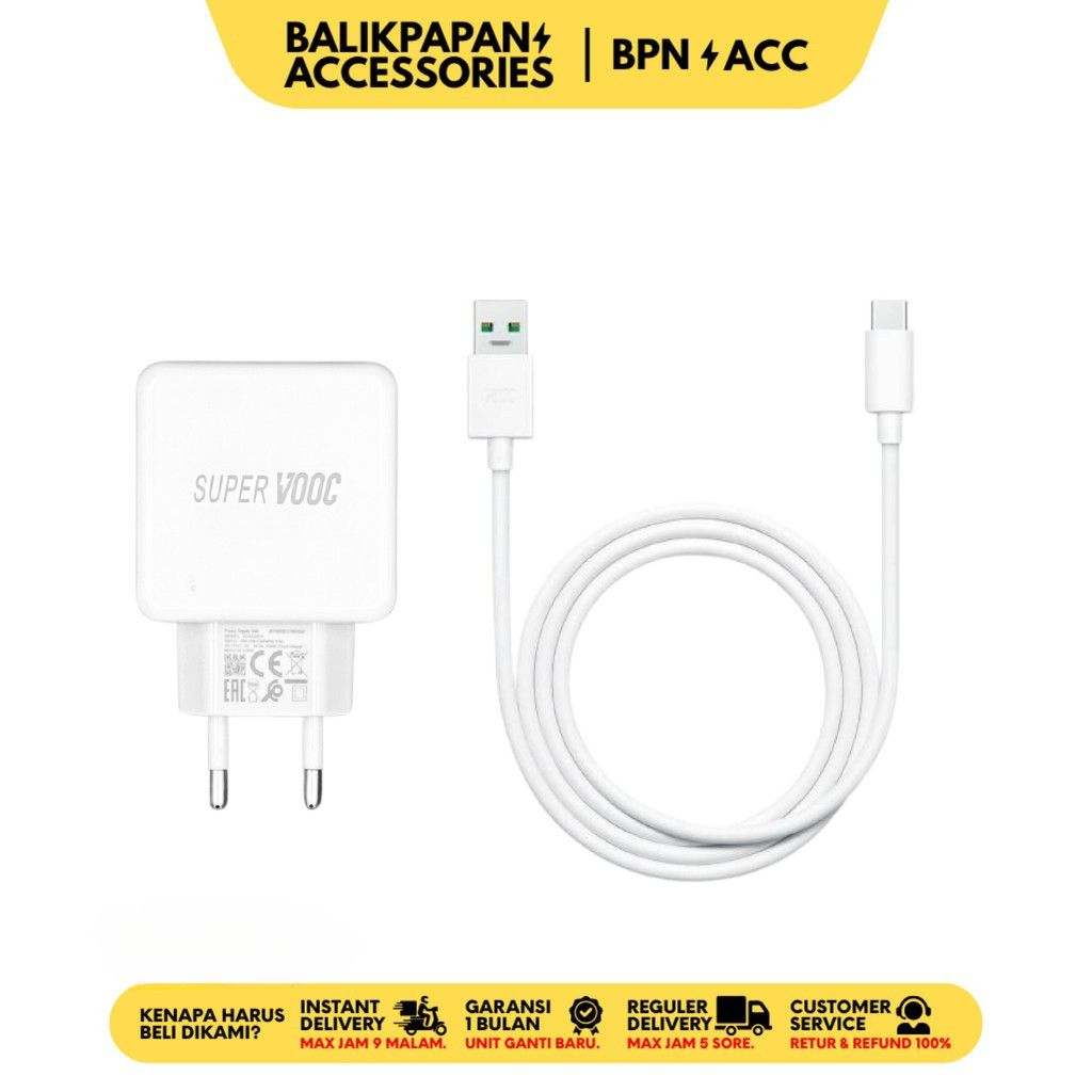 Fullset Charger OPPO Type-C to USB-A RENO 3 4A VOOC Kabel & Adapter - BALIKPAPAN ACCESSORIES