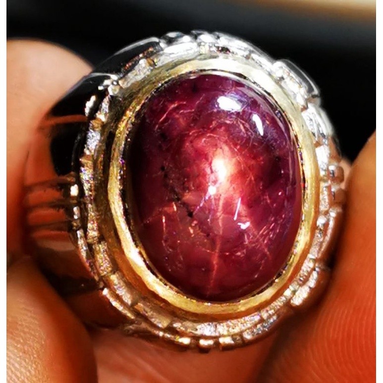 Batu Asli Natural Ruby Star Jumbo Alpaka Mewah