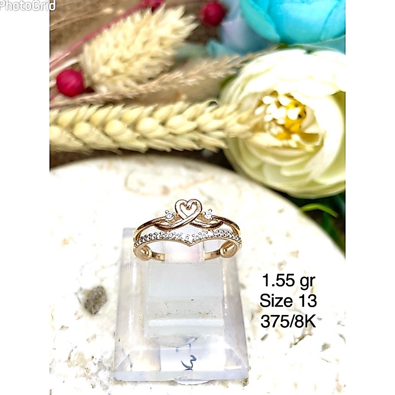 Cincin model double layer jantung hati mata ac 3521 - 1.55 Kuning 375/8K