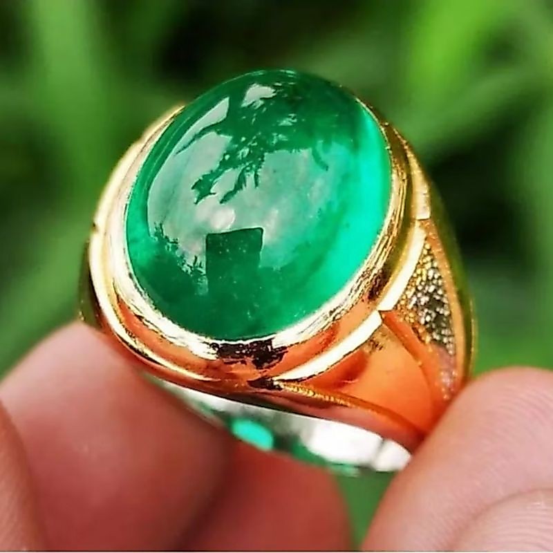 Cincin Pria Cincin Batu Emerald Jamrud Colombia Super Crystal HQ