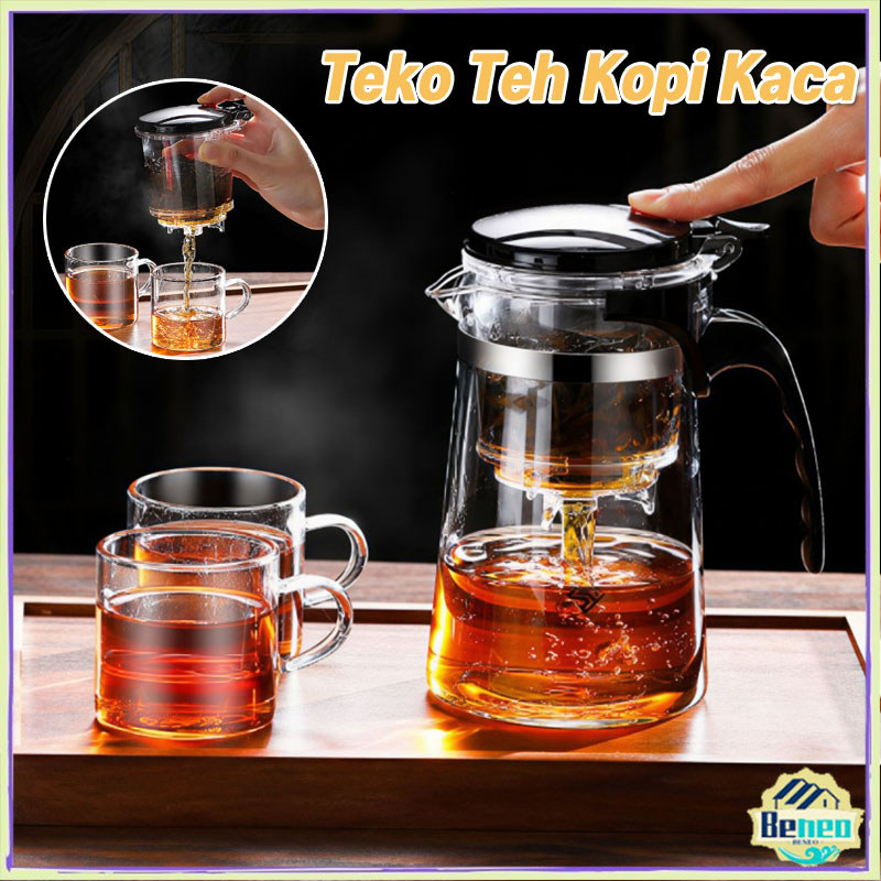 Teko Teh Kaca Infus Poci Teh Press Filter Stainless Steel Multifungsi Untuk Seduh Teh Kopi Minuman P