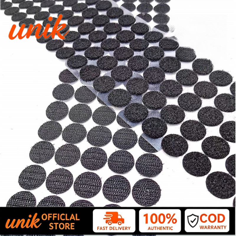 Velcro Tape Bulat Hitam Double Tape Adhesive Hook Loop Perekat Kain 1pc