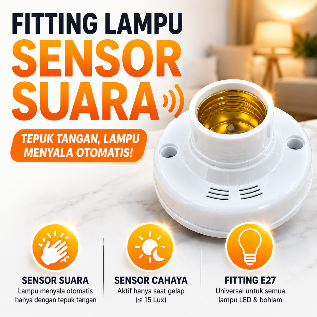 Fitting Lampu Sensor Suara E27 220V 40W Sound Control Otomatis Tepuk Tangan Hemat Listrik Light Sens