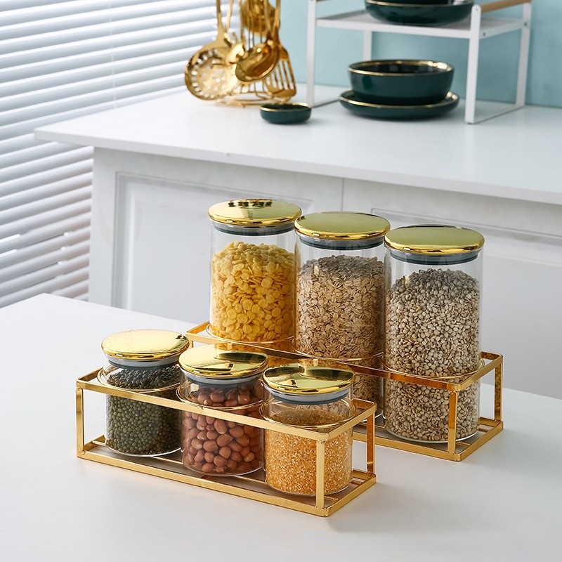 Set Toples Kaca Dengan Gold Rak Stainless Triple Gold Rack