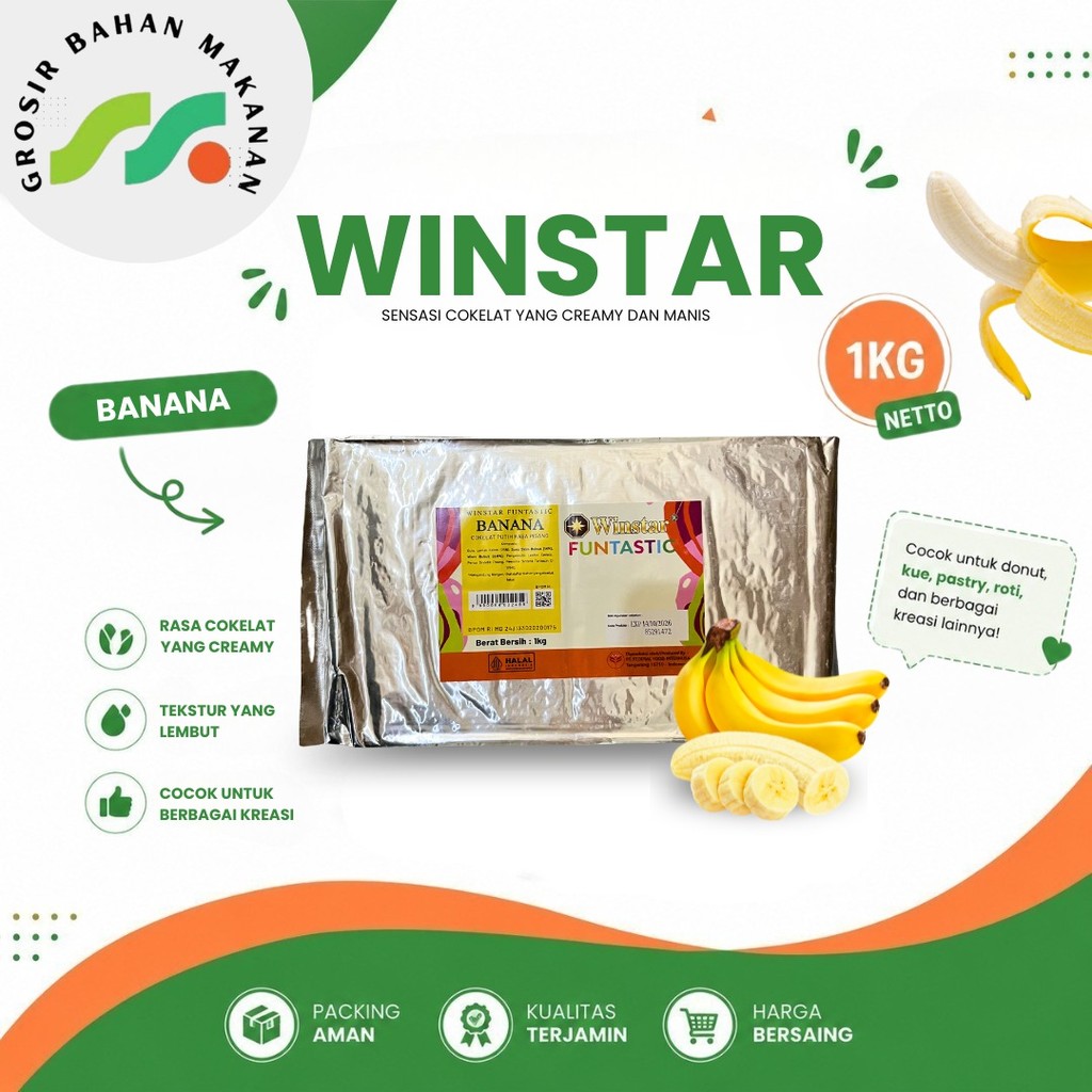 WINSTAR FUNTASTIC BANANA 1 KG - COKLAT COMPOUND COKLAT BAR- COKLAT BLOK - COKLAT WARNA WARNI