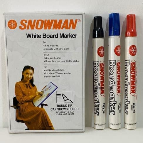READY SPIDOL SNOWMAN WHITE BOARD MARKER NO.BG-12 TINTA HITAM / 1 BOX 12 PCS - Hitam