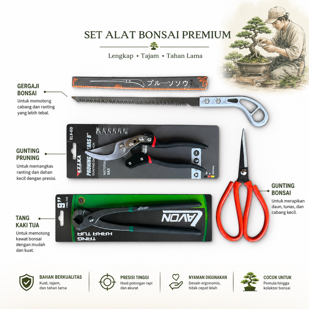 MURAHH 4 in 1 - paket alat bonsai  paket hemat set alat bonsai gergaji bonsai gunting bonsai