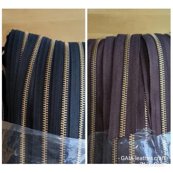 YKK zipper ritsleting resleting besi no 5 dua arah - gold - Hitam