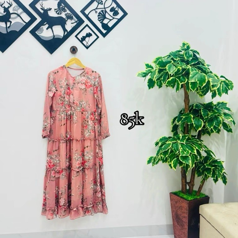 Baju Gamis Motif Bunga Bunga Cantik