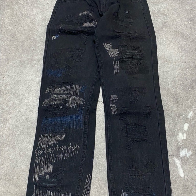 Jeans straight leg sashiko