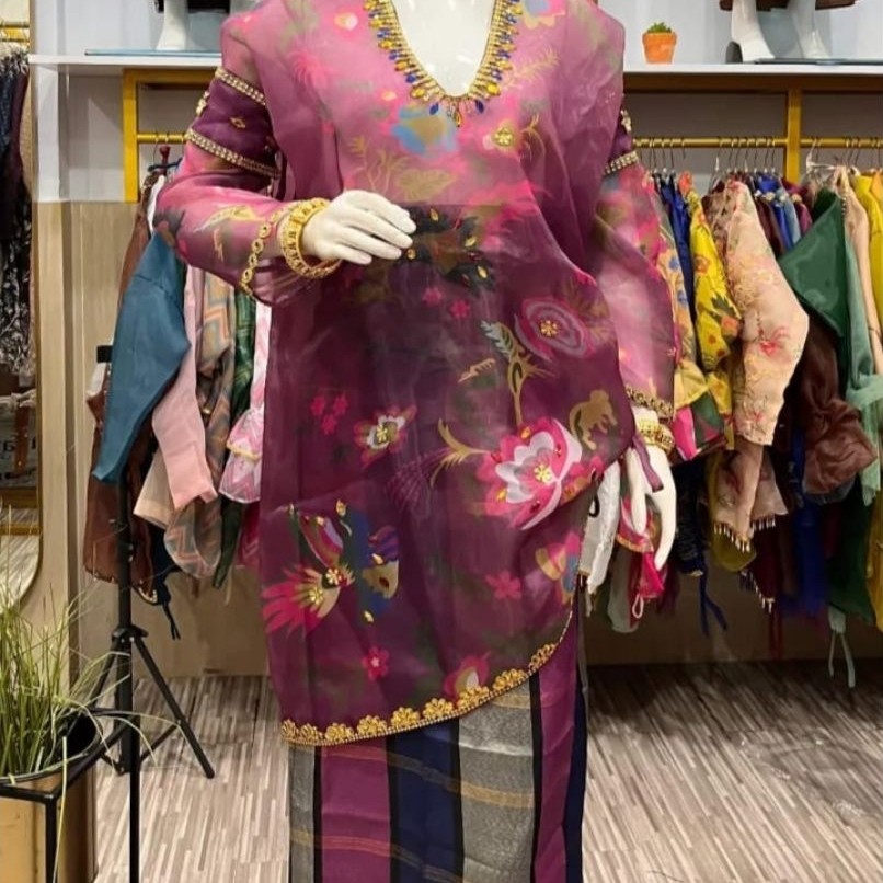 baju bodo organza burgundy