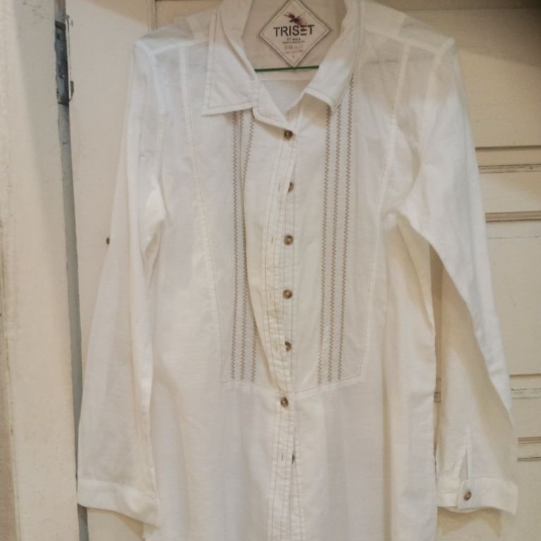 Preloved baju kemeja triset putih LD 98 PB 72 perlu inner karena terawang harga net/no nego