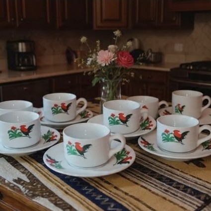 Set Cangkir Ayam Keramik Lucky Gelas Minum Kopi Teh + Pisin / Tatakan - Ayam