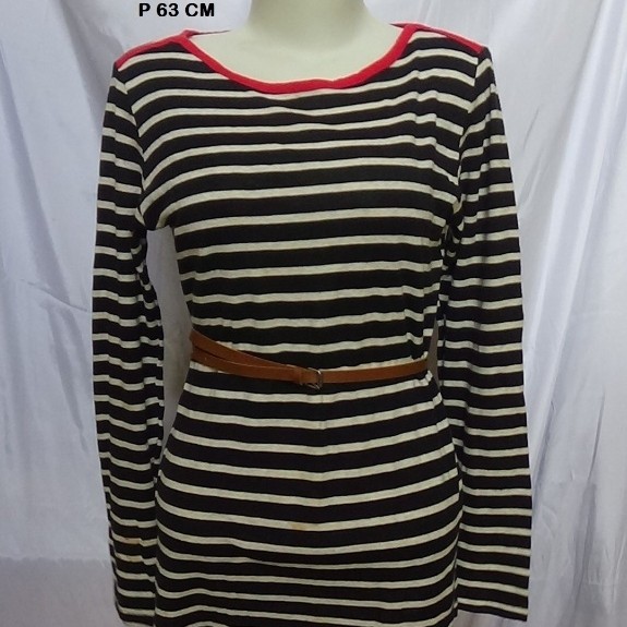 Baju Kaos Wanita Long Sleeve Stripe K346 - Kaos Garis Putih Hitam Modis