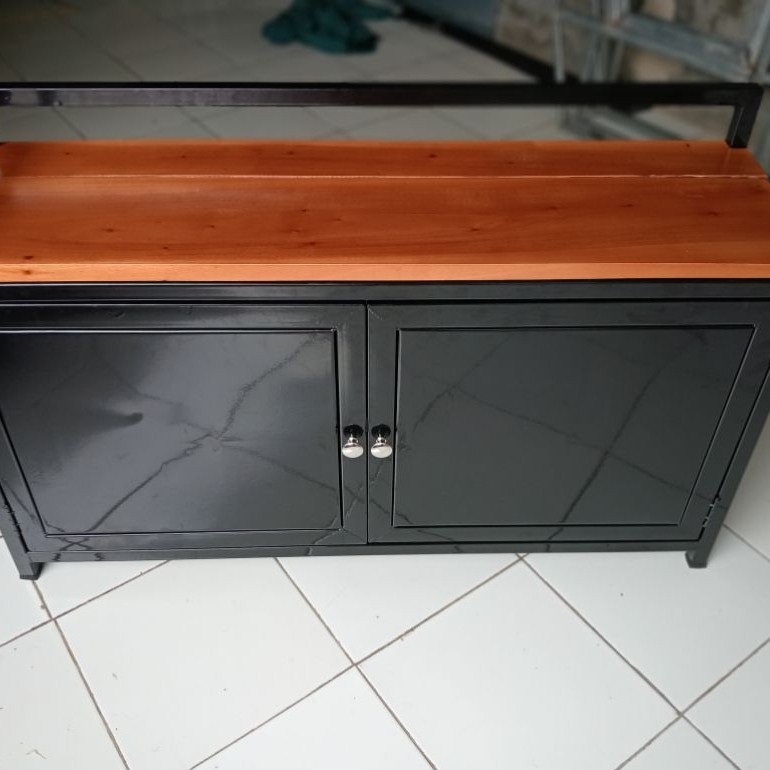 Rak sepatu besi kayu industrial