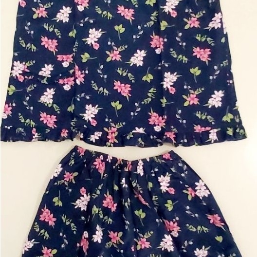 BAJU TIDUR, BABY DOLL WANITA KEKINIAN BIRU NAVY BUNGA² PRELOVED