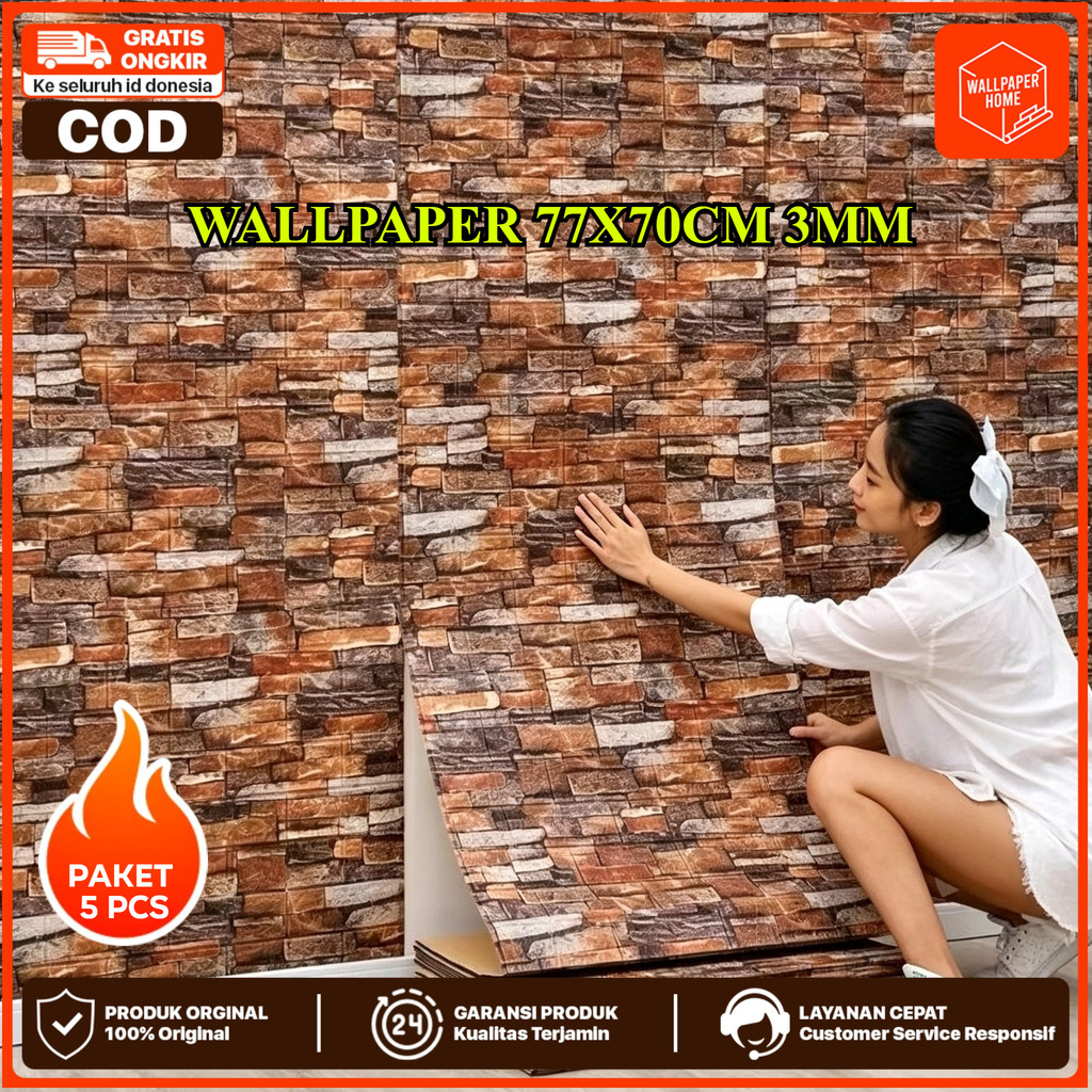 WALLPAPER HOME (Paket 5 Pcs) Dinding 3D Foam Motif Batu Alam 70 X 70 CM