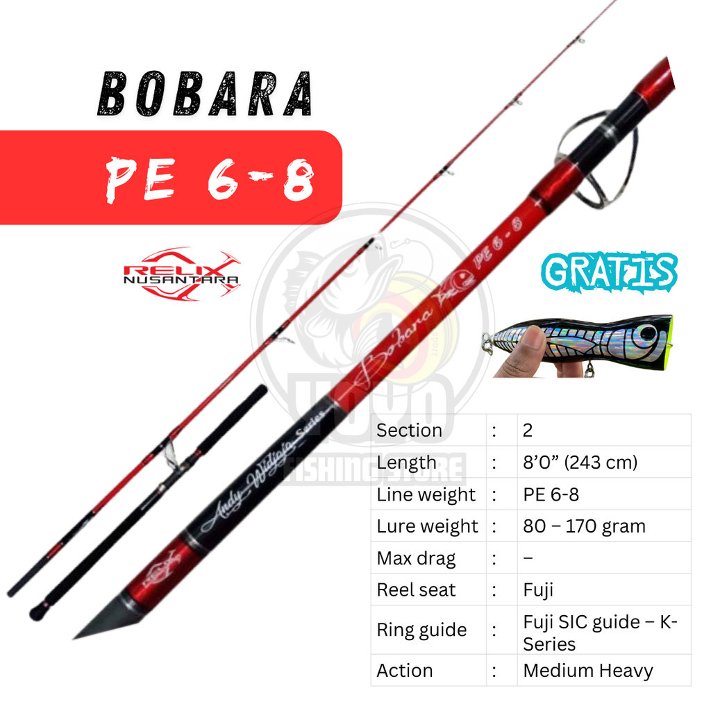Joran poping PE 6-8 bobara relix Nusantara Andy Wijaya Series