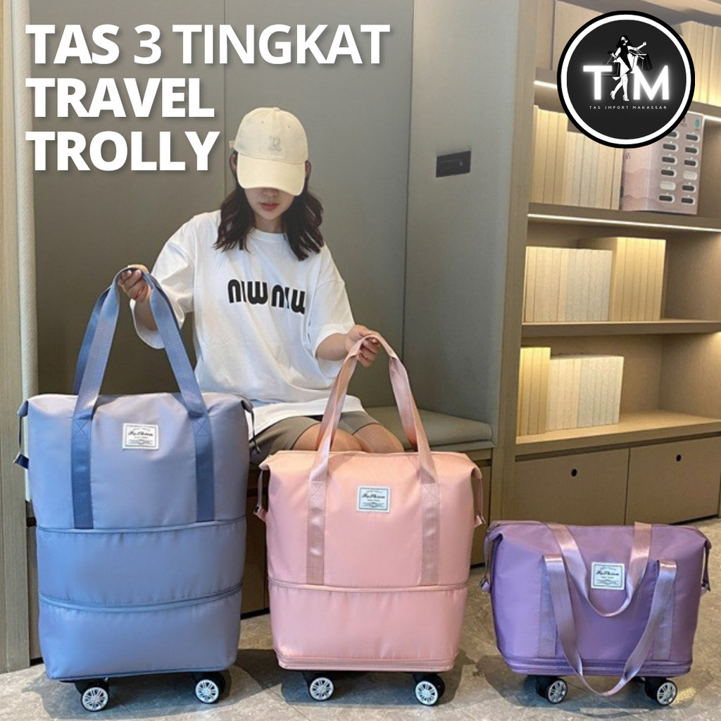 TRAVEL BAG DUFFEL 3 TINGKAT RODA PREMIUM / TRAVEL DUFFEL BAG TROLLY / TAS TRAVEL JUMBO 3 TINGKAT ROD