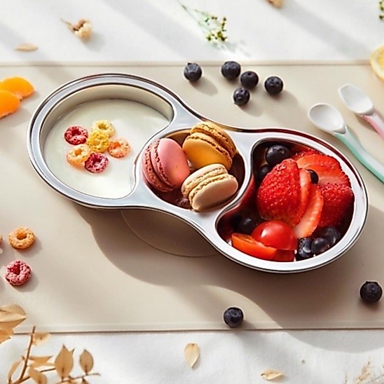 Grosmimi Stainless Food Tray 3 & 5 Section with Lid piring makan 3 sekat dan 5 sekat baby toddler pi