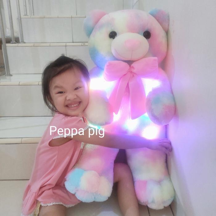 Boneka teddy bear beruang rainbow import - rainbow LED