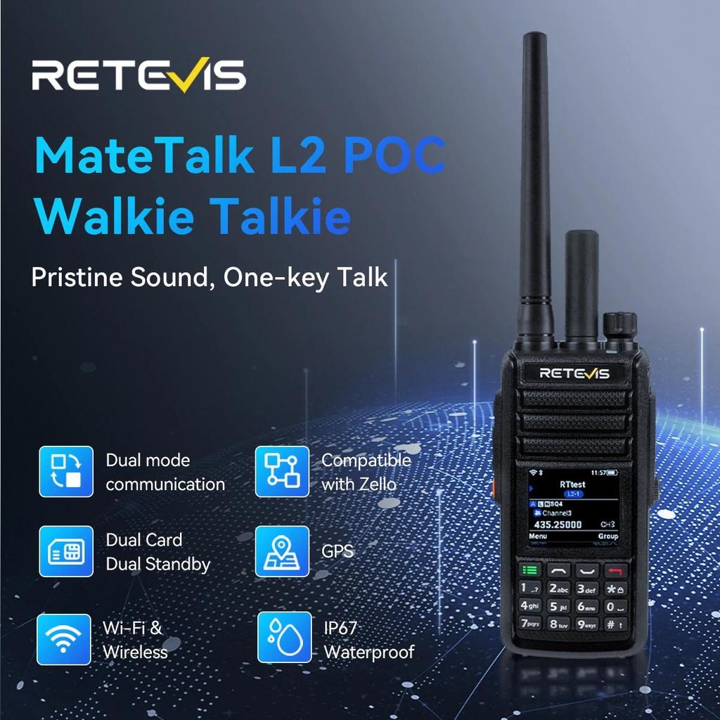 Retevis MateTalk L2 Global 4G Network POC Rao Dual SIM UHF VHF Rao Dual Mode Walkie Talkie Support B