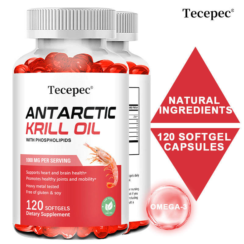 Suplemen Makanan Minyak Krill Antartika Tecepec 1000 mg, kaya akan Omega-3 EPA, DHA dan fosfolipid -