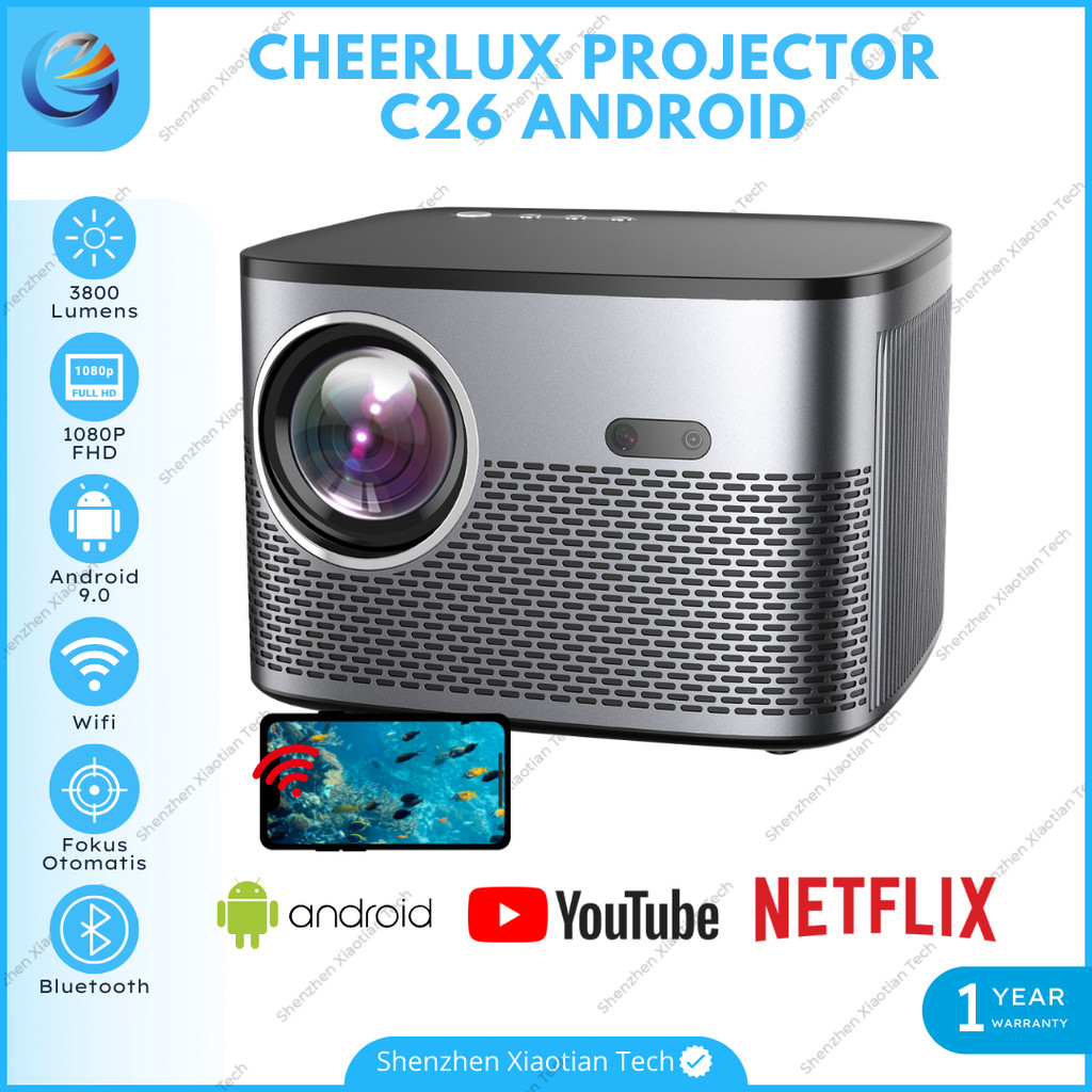 Cheerlux C26 Android Wifi Proyektor 3800 Lumens Auto Focus | Cheerlux C26 Android 1080P Full HD | Pr