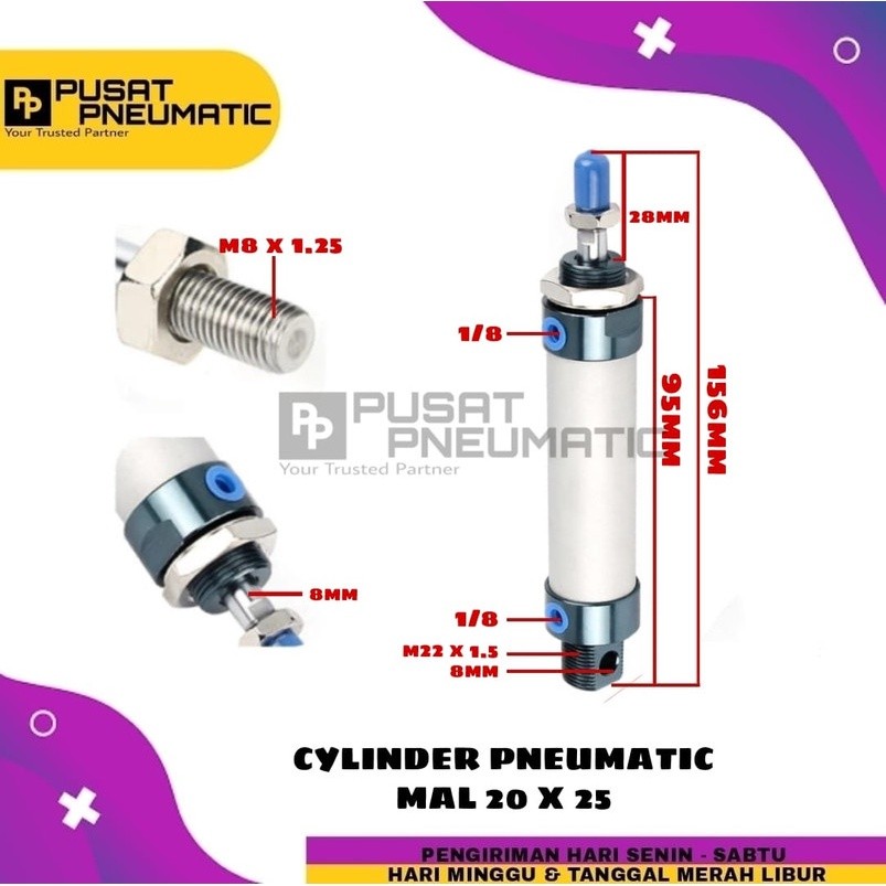 CYLINDER PNEUMATIC 20 X 25 / MAL 20X25