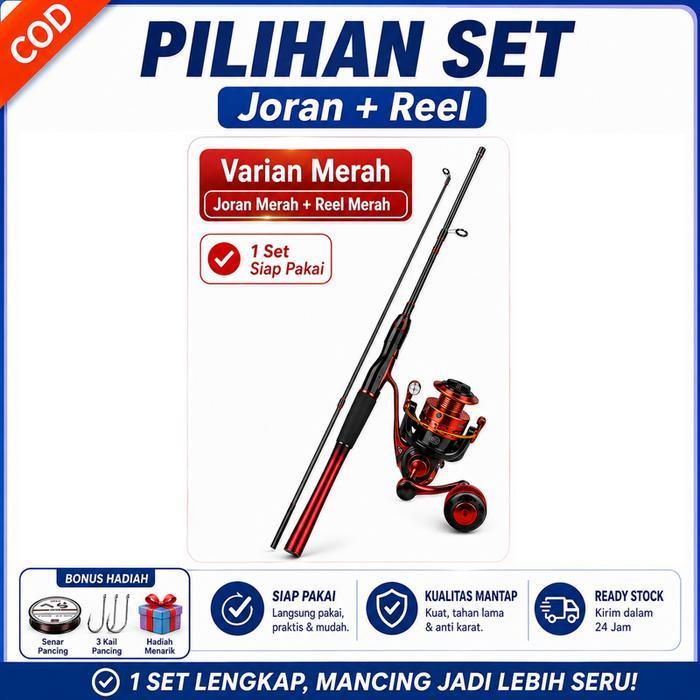 Caldari Set Lengkap Joran Pancing + Reel Spinning 1 Set Siap Pakai Bonus Kail Senar Hadiah Acak Alat