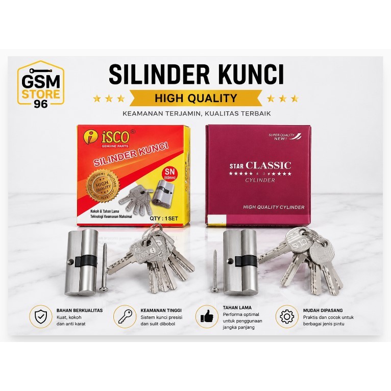 Silinder Kunci Anak Pintu Rumah Kunci Besar Kecil Tanggung Komputer Stainless Selot 60 mm