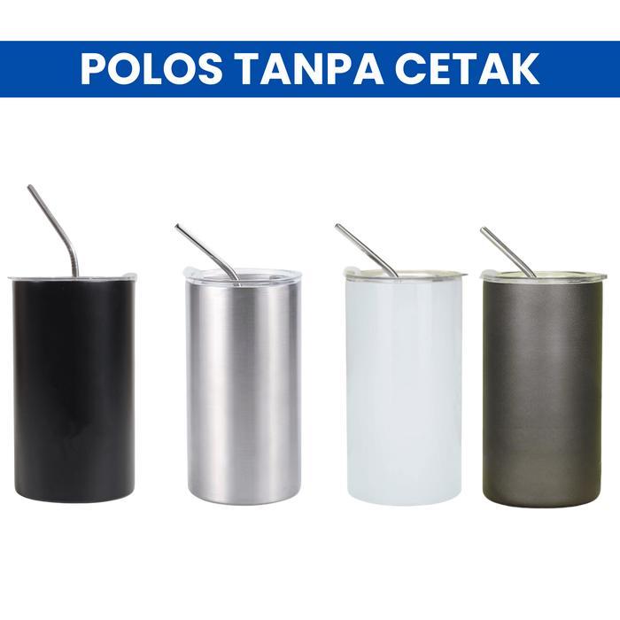 Mug Tumbler Kopi Stainless Aesthetic Cup Straw Vacuum Flask Mug Custom - Polosan, Hitam