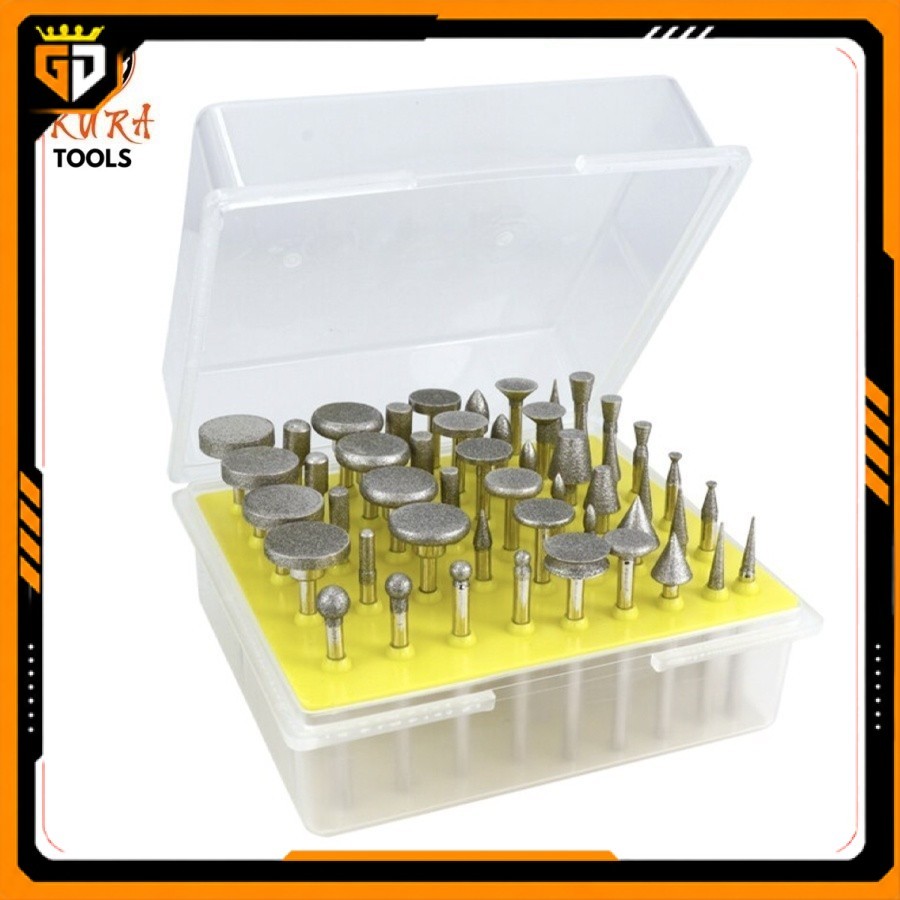 Mata Tuner Intan Set 50 PCS Diamond Mounted - Mata Bor Grafir Gerinda Mini untuk Ukir Poles Amplas B